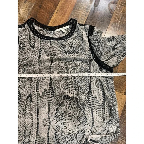 Daniel Rainn L Sheer Black Popover Top Long Sleeve Roll Tab Quilt Block Print - Picture 9 of 10